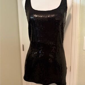 White + Warren Black Sequin Tank Top